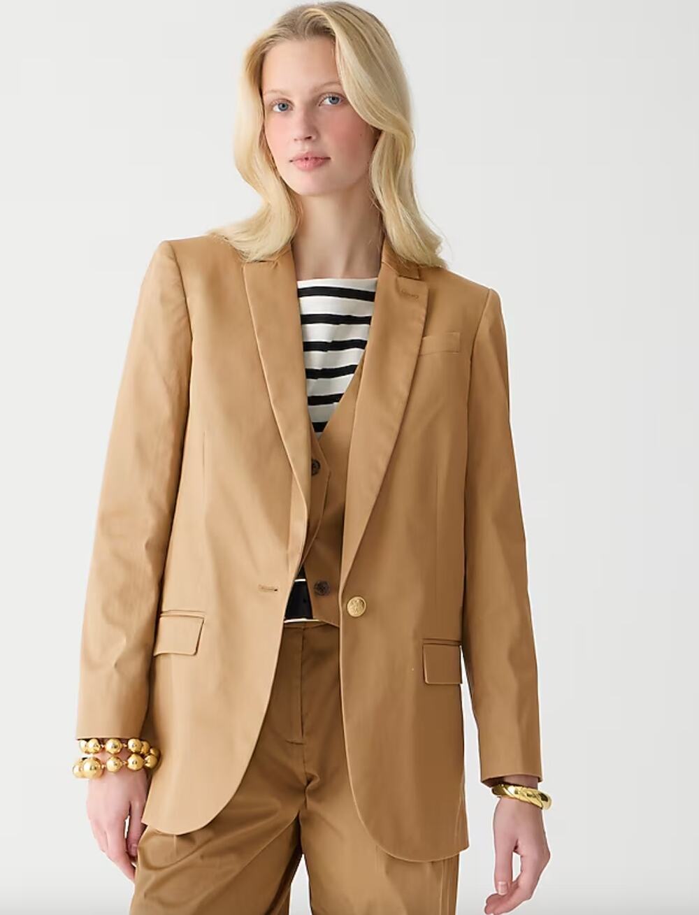 J.Crew Petite Alfie Blazer Jacket Chino Cotton Camel Tan Classic Preppy US 2 NWT